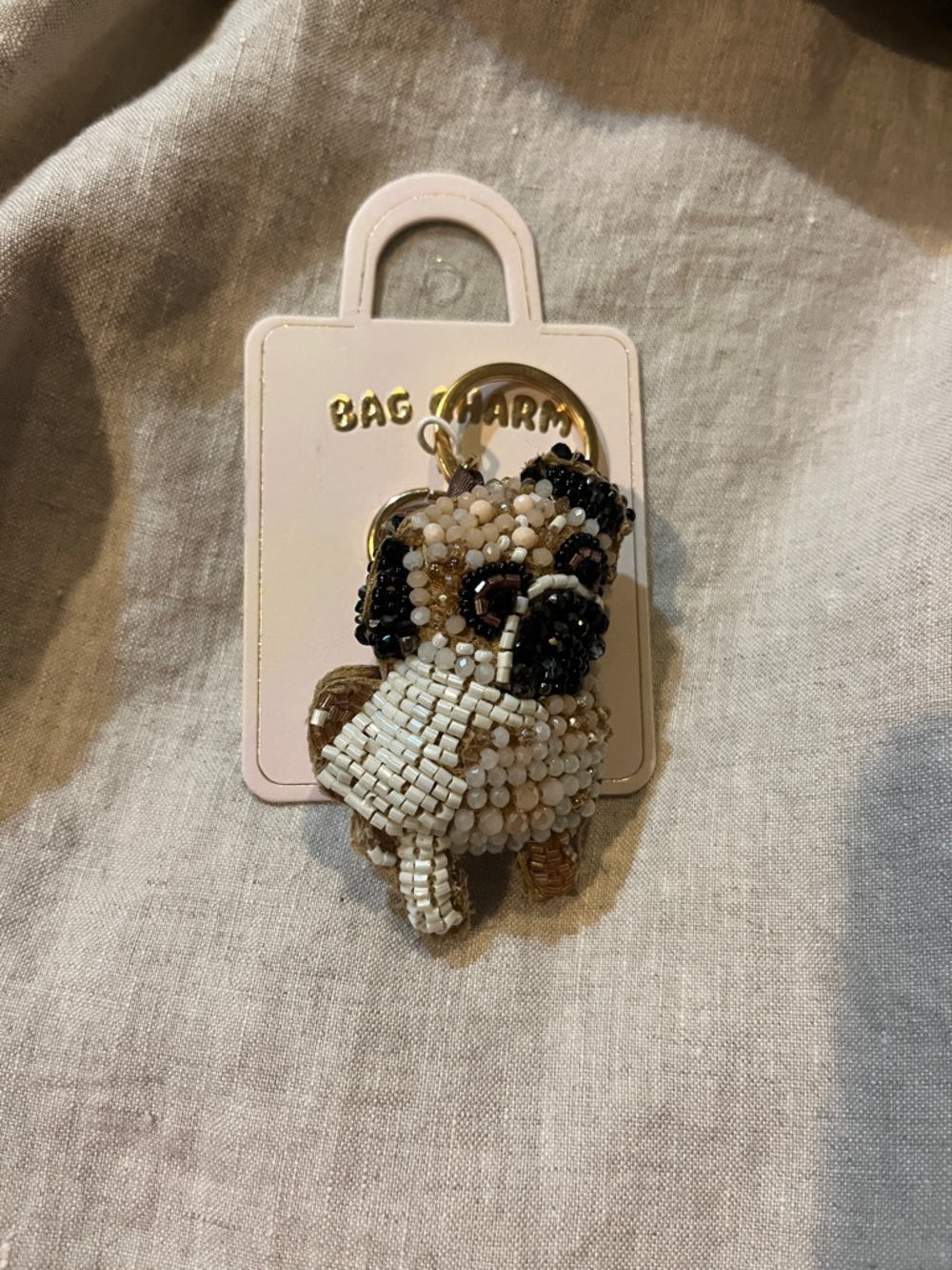 Anthropologie Beaded Pug Bag Charm - White, Black, Tan, Gold